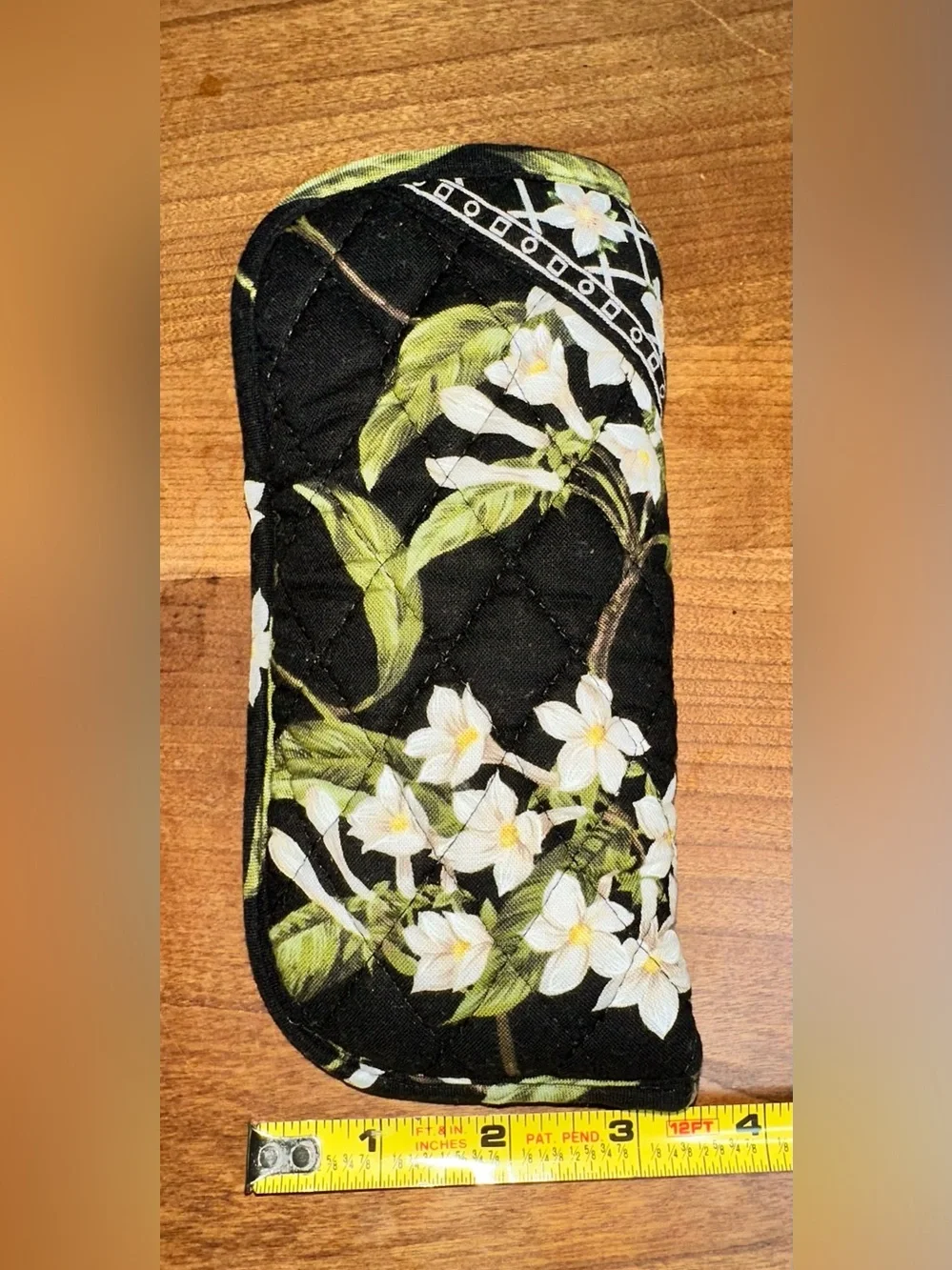 Vera Bradley Black Floral Quilted Eyeglass Case with Green Leaves